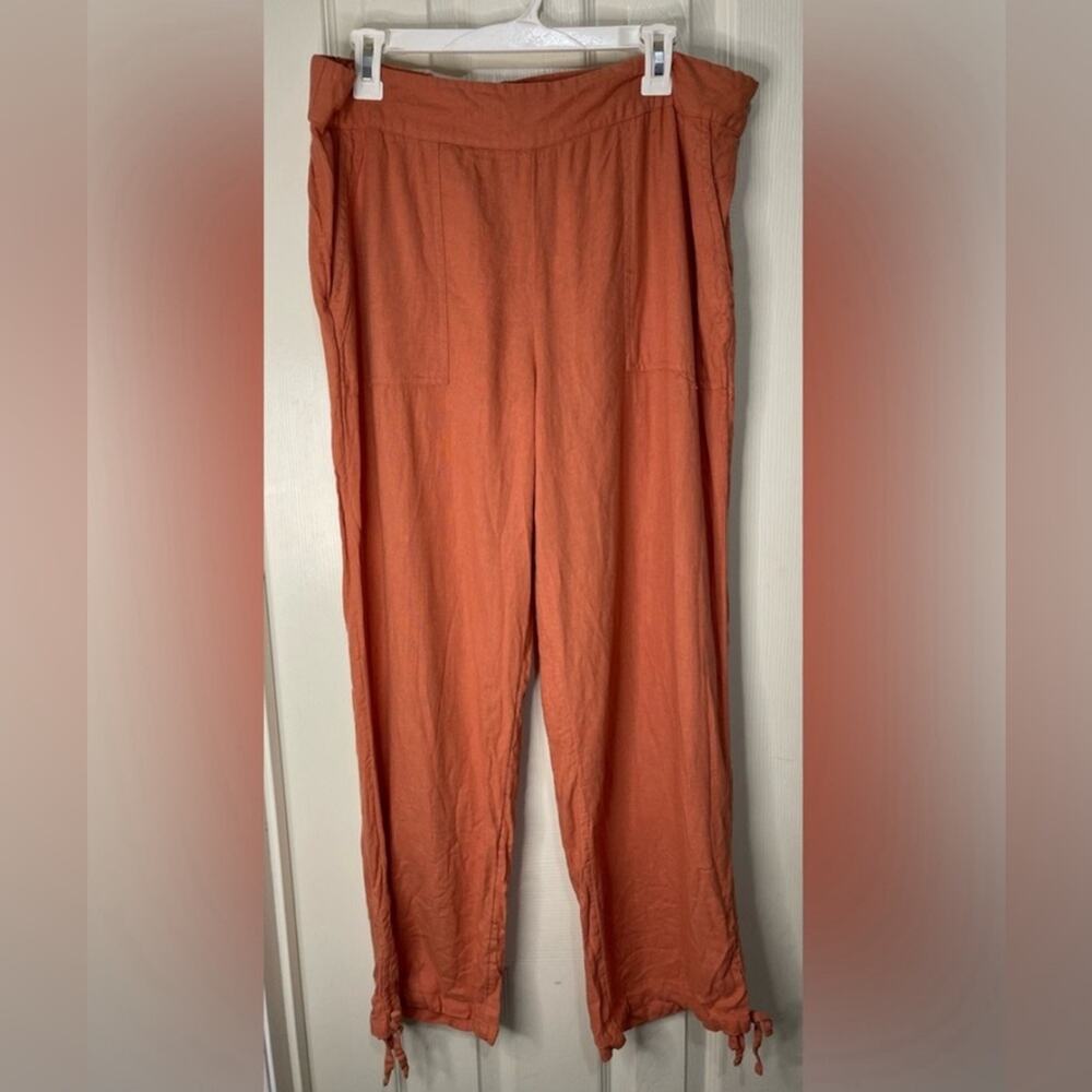 Linen Blend Breathable Resort Cinched Ankle Pants Salmon color L